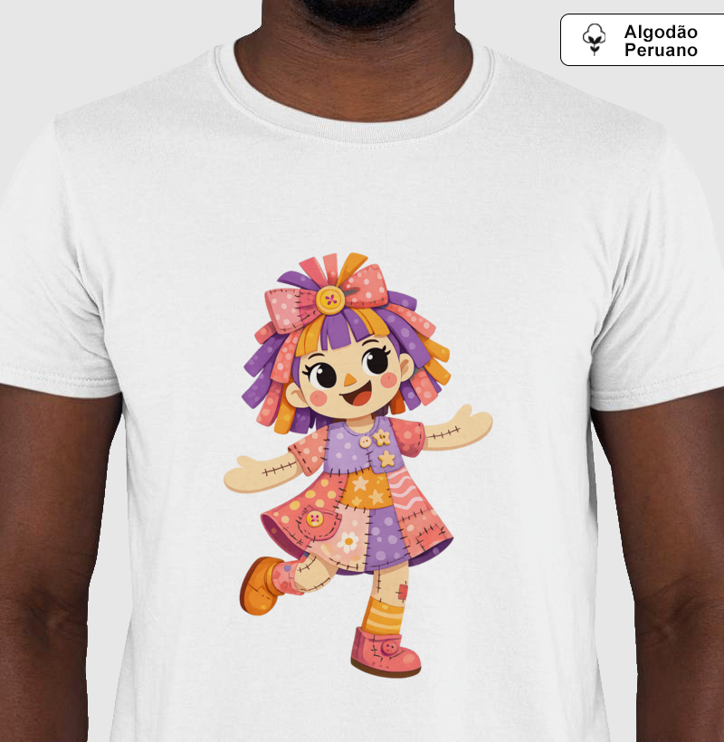 Camiseta Algodão Peruano Boneca de Pano - Rosa - Imagem 4