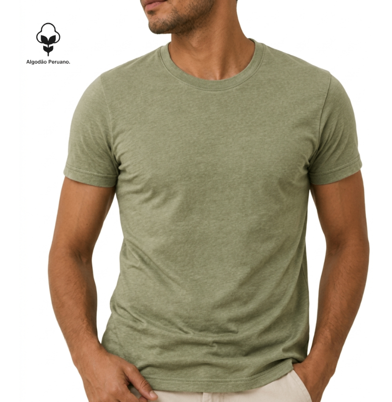 Camiseta lisa PREMIUM algodão peruano verde oliva - CLÁSSICA - Imagem 2