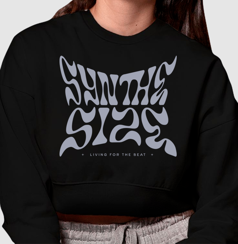 SYNTHESIZE, LIVING FOR THE BEAT. — Cropped Moletom - Imagem 3