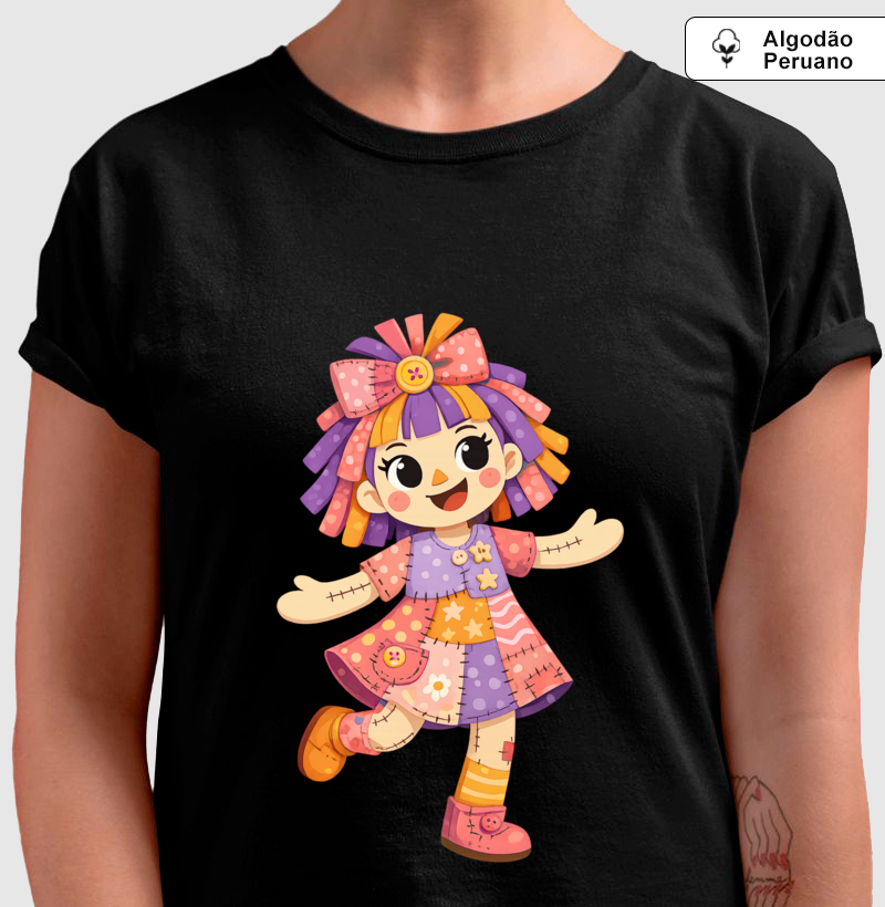 Camiseta Algodão Peruano Boneca de Pano - Rosa - Imagem 3