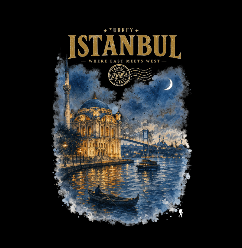 Camiseta Istanbul Turkey Where East Meets West | Aquarela Mesquita Bósforo | Colecao Fashion Travel - Imagem 2