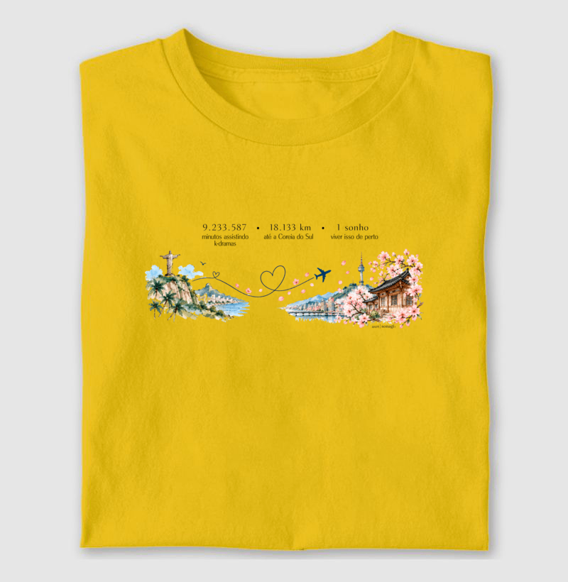 18.133 km de Distância Brasil e Coreia| Camiseta Dorameira em Aquarela - Imagem 4