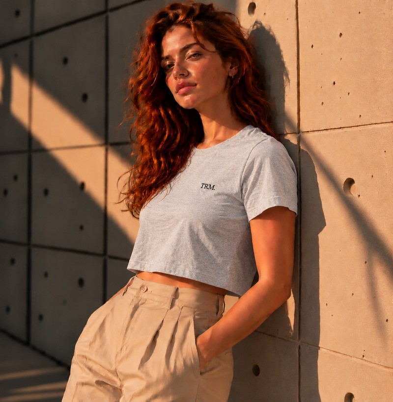 Cropped Feminino Cinza Mescla com Logo Preta TRM Timeless - Imagem 3