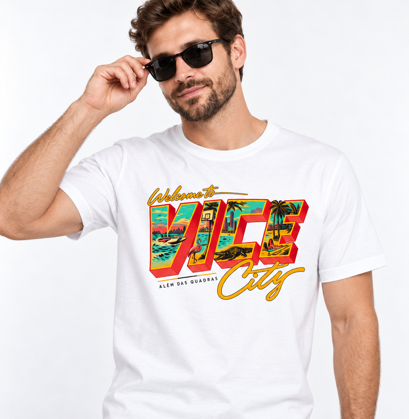 Camiseta Welcome to Vice City — Premium Fio 30.1 | ADQ - Imagem 3