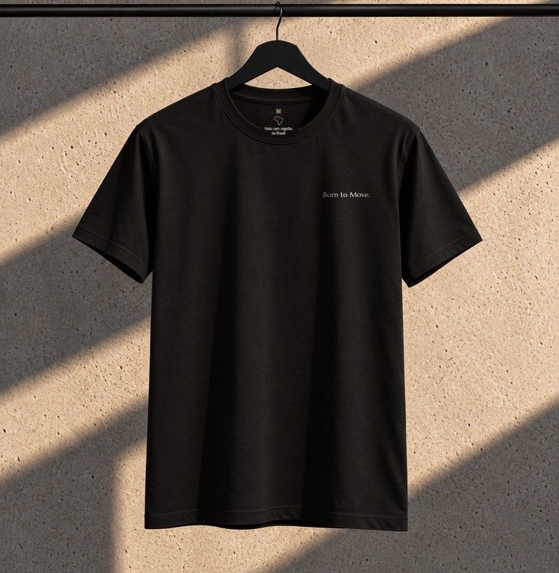 Camiseta Básica Masculina Preta Born to Move Frase Branca TRM Timeless - Imagem 4