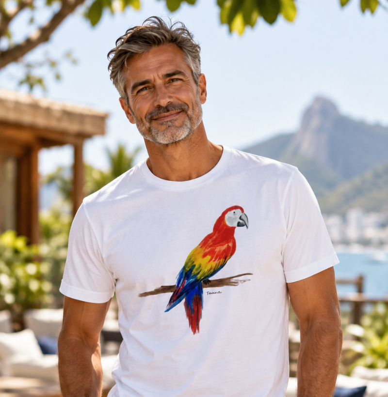 Camiseta Arara-Vermelha – Aves do Brasil - Algodão Peruano - Imagem 2