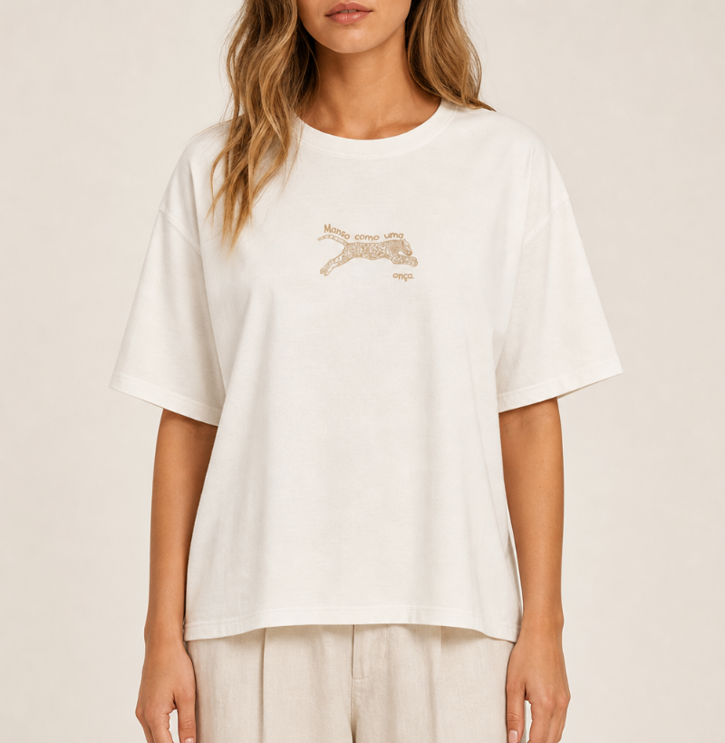 Camiseta Feminina 100% Algodão Estampada Mansa Como Uma Onça - Imagem 2