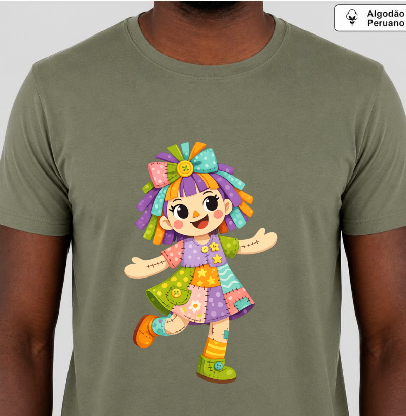 Camiseta Algodão Peruano Boneca de Pano - Azul - Imagem 3