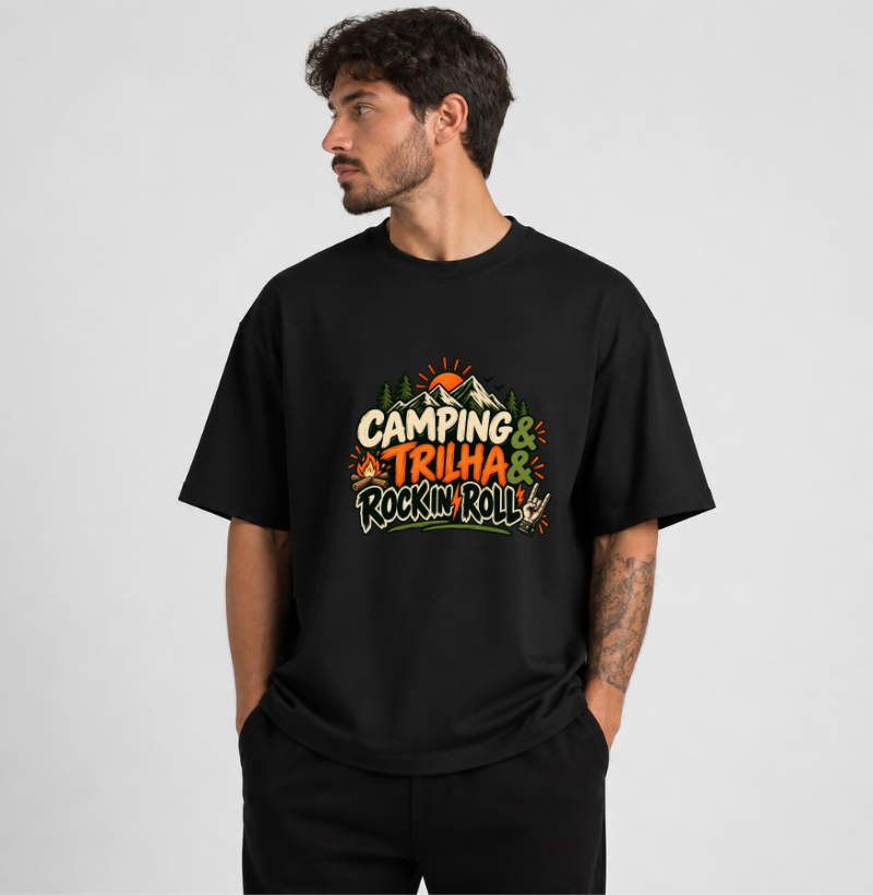 Camiseta Oversized | Unissex | Camping, Trilha, Rock in Roll - Imagem 2