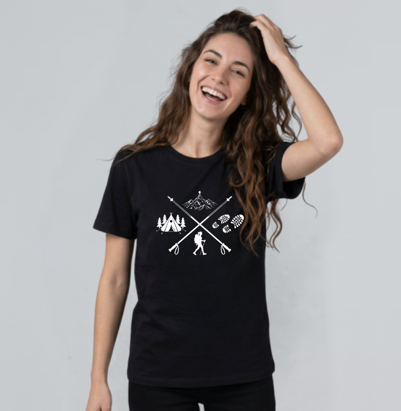 Camiseta Trilheira Montanha Acampamento | Bastoes Cruzados Hiking Feminino | Colecao Viciados em Viagem - Imagem 4