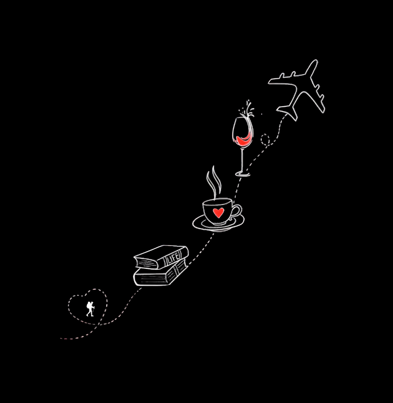 Camiseta Livro Cafe Vinho Aviao Bolso | Rota da Vida Viajante Pocket | Colecao Viciados em Viagem - Imagem 2