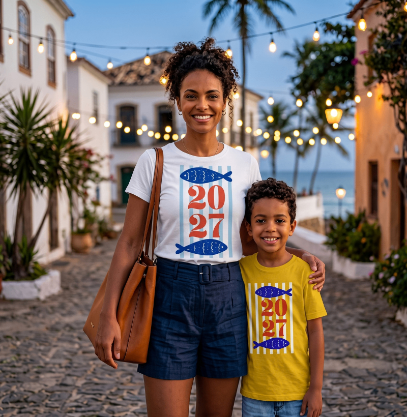 Camiseta Ano Novo 2027 Peixe Mediterrâneo Algodão - Imagem 3