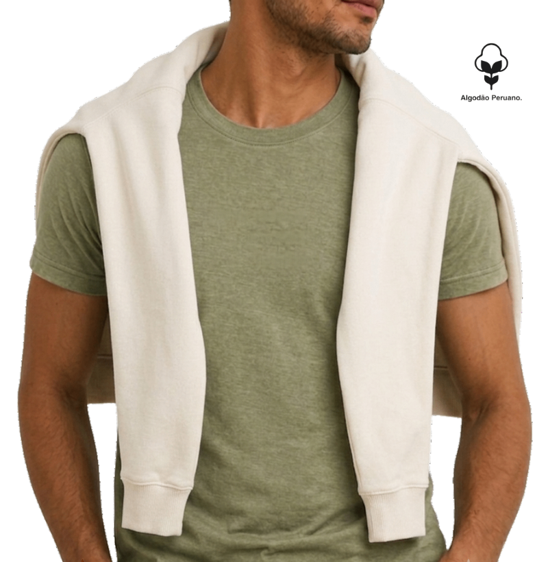 Camiseta lisa PREMIUM algodão peruano verde oliva - CLÁSSICA - Imagem 4