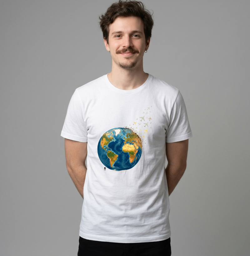 Camiseta Globo Terrestre Avioes Dispersos | Arte 3D Viagem Mundo | Colecao Viciados em Viagem - Imagem 3