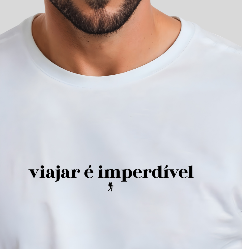 Camiseta Viajar e Imperdivel | Frase Viagem Serifada Minimalista | Colecao Viciados em Viagem - Imagem 3