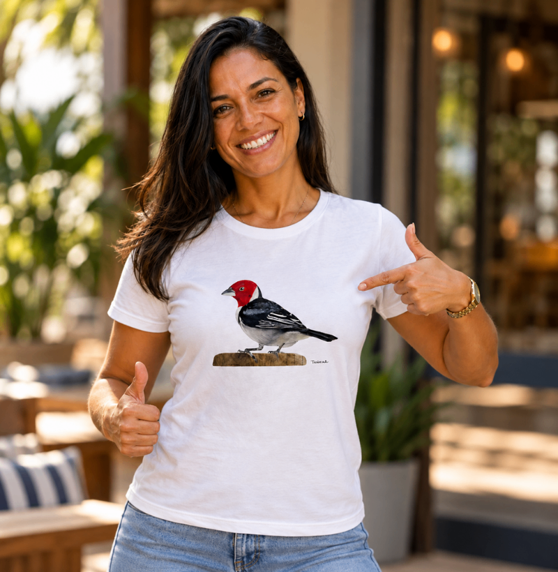 Camiseta Cardeal-do-Nordeste – Aves do Brasil Algodão Peruano - Imagem 3