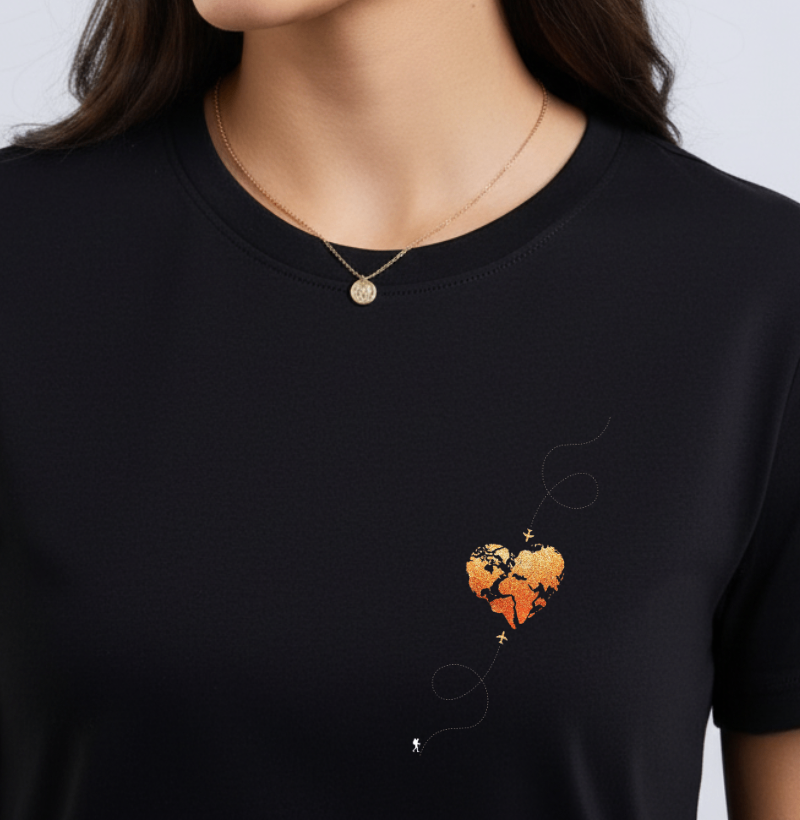 Camiseta Mapa Mundi Coracao Dourado | Amor pelo Mundo Viagem | Excursionista - Imagem 4