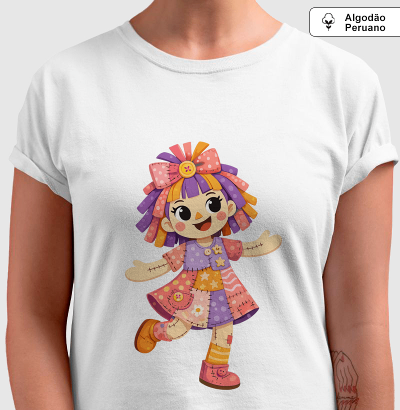 Camiseta Algodão Peruano Boneca de Pano - Rosa - Imagem 2