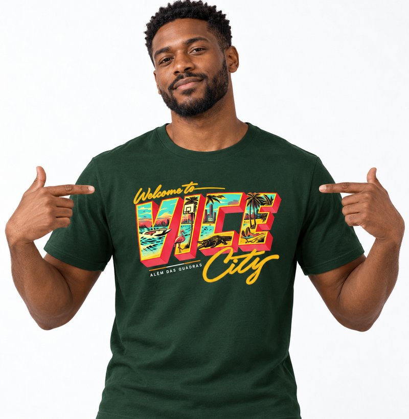 Camiseta Welcome to Vice City — Premium Fio 30.1 | ADQ - Imagem 2