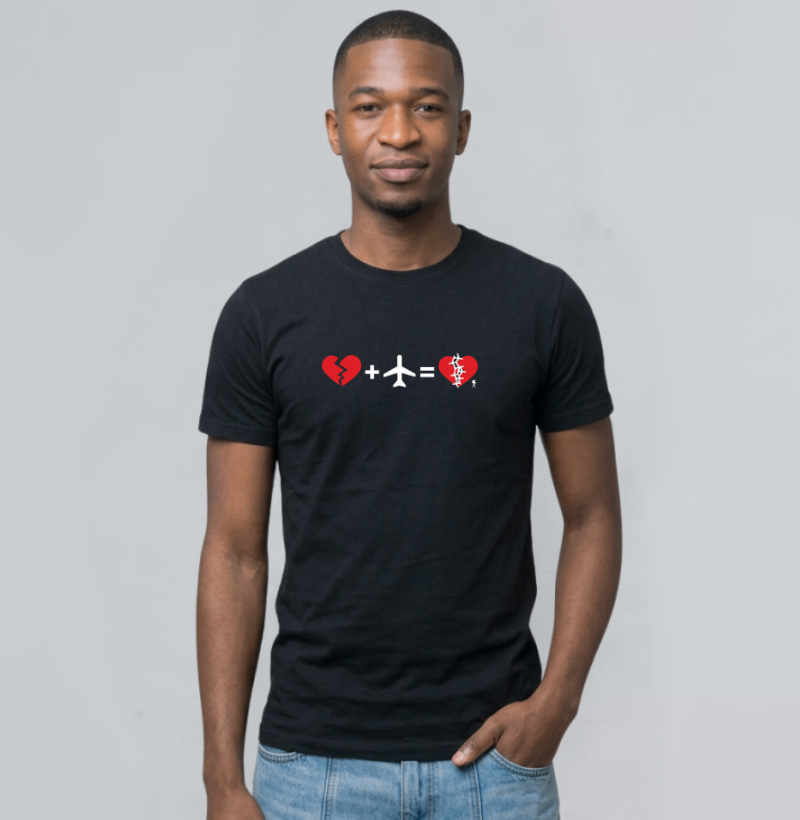 Camiseta Coracao Partido Mais Aviao Igual Coracao Curado | Equacao Viagem Humor | Colecao Viciados em Viagem - Imagem 3