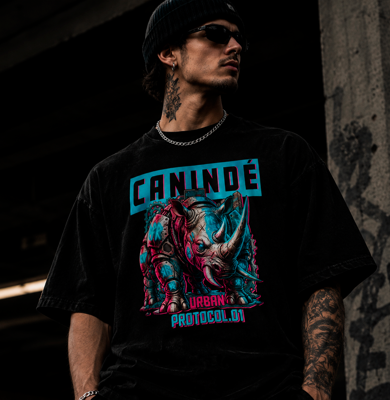 Camiseta Oversized Rinoceronte Cyberpunk | Origem Eterna — Aion Abstract - Imagem 2