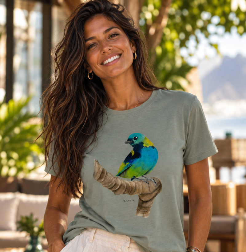 Camiseta Saíra-Sete-Cores – Aves do Brasil - Algodão Peruano - Imagem 4