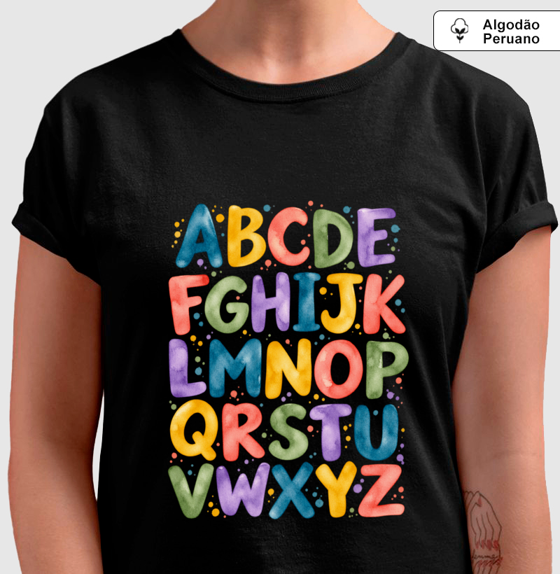 Camiseta Algodão Peruano Alfabeto em Cores - Imagem 4