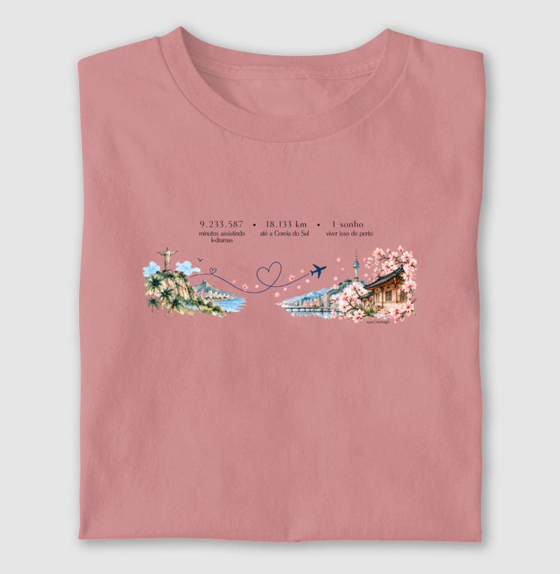18.133 km de Distância Brasil e Coreia| Camiseta Dorameira em Aquarela - Imagem 3