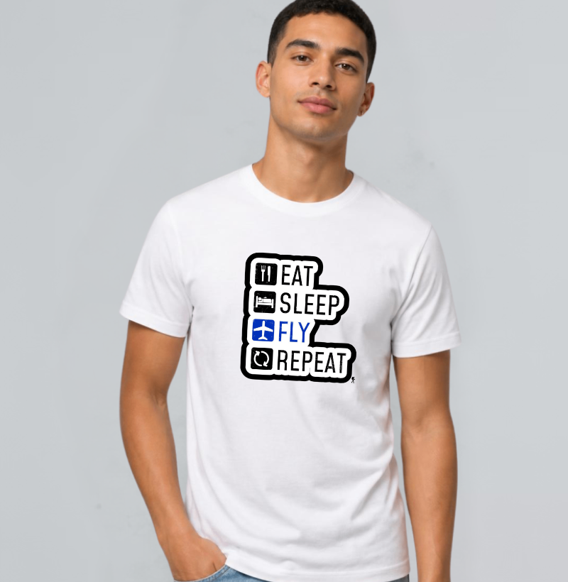 Camiseta Eat Sleep Fly Repeat | Rotina do Viajante Viciado | Colecao Viciados em Viagem - Imagem 4