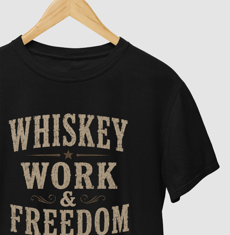 Camiseta Country Masculina e Feminina Whiskey Work & Freedom Rustler South Co.