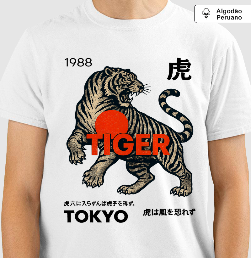 Arte Japonesa Red Sun Tiger Algodão Peruano 