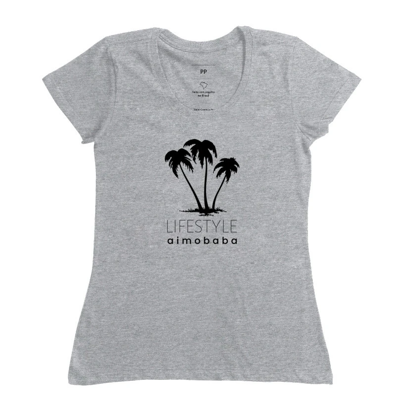 Camiseta Aimobaba Lifestyle Coqueiro feminina cinza mescla