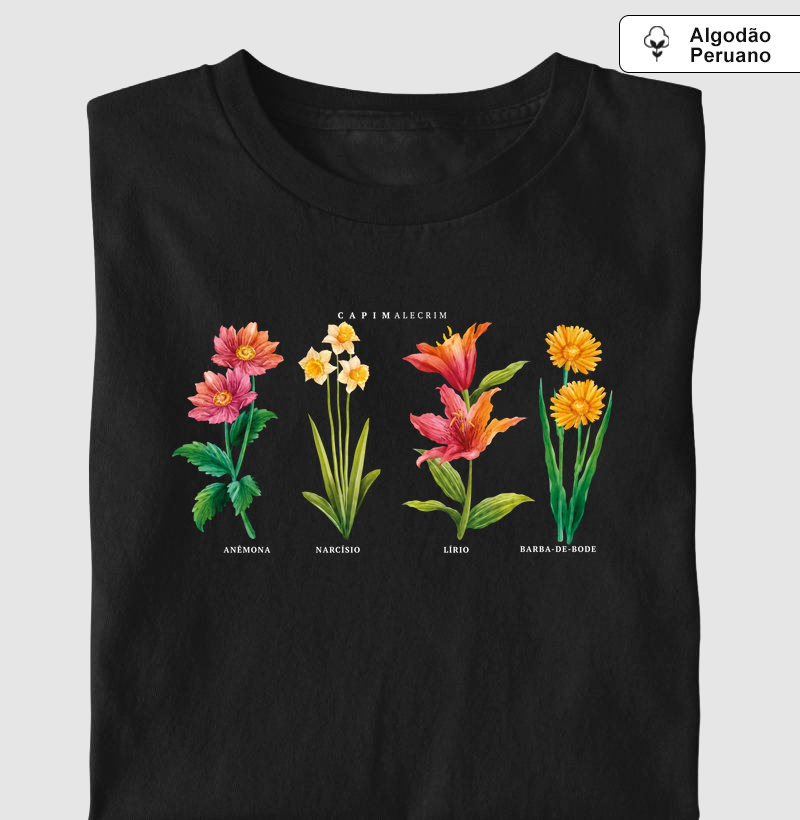 T-shirt Quarteto de Flores - Algodão Peruano