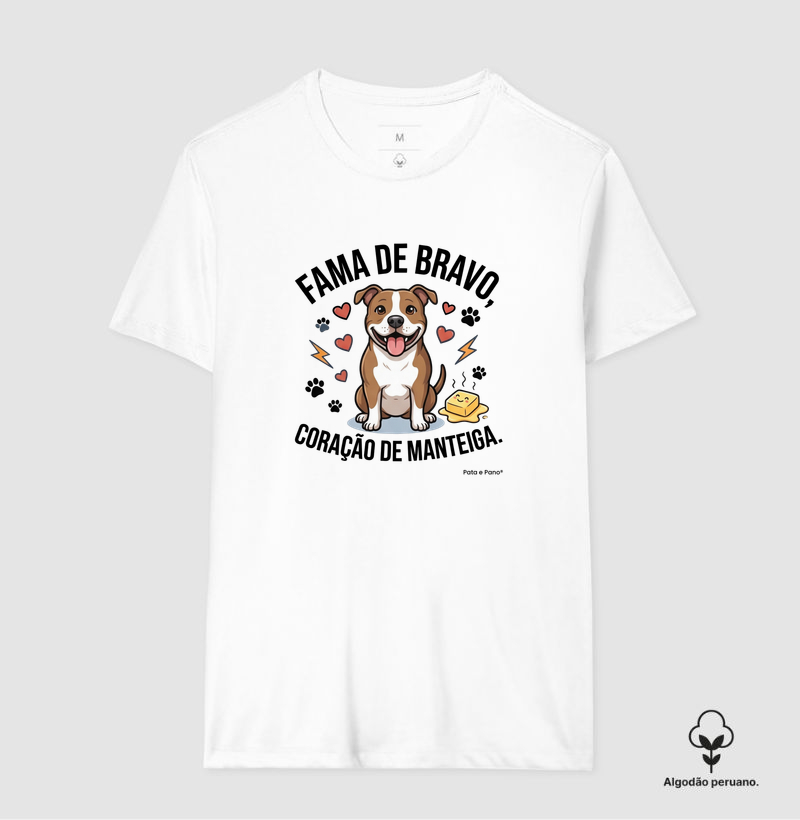 CAMISETA ALGODÃO PERUANO PITBULL FAMA DE BRAVO - Camiseta Algodão Peruano