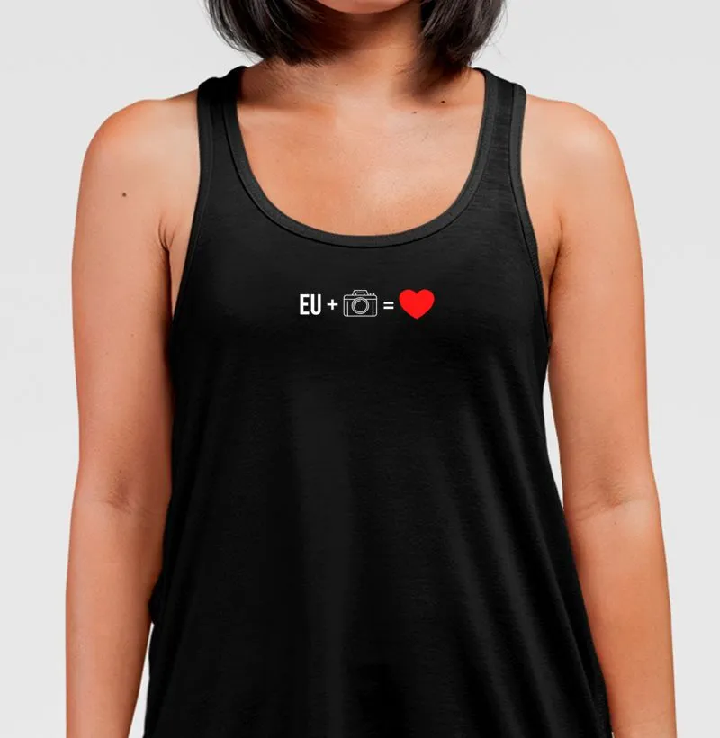 Camiseta regata eu + câmera = amor