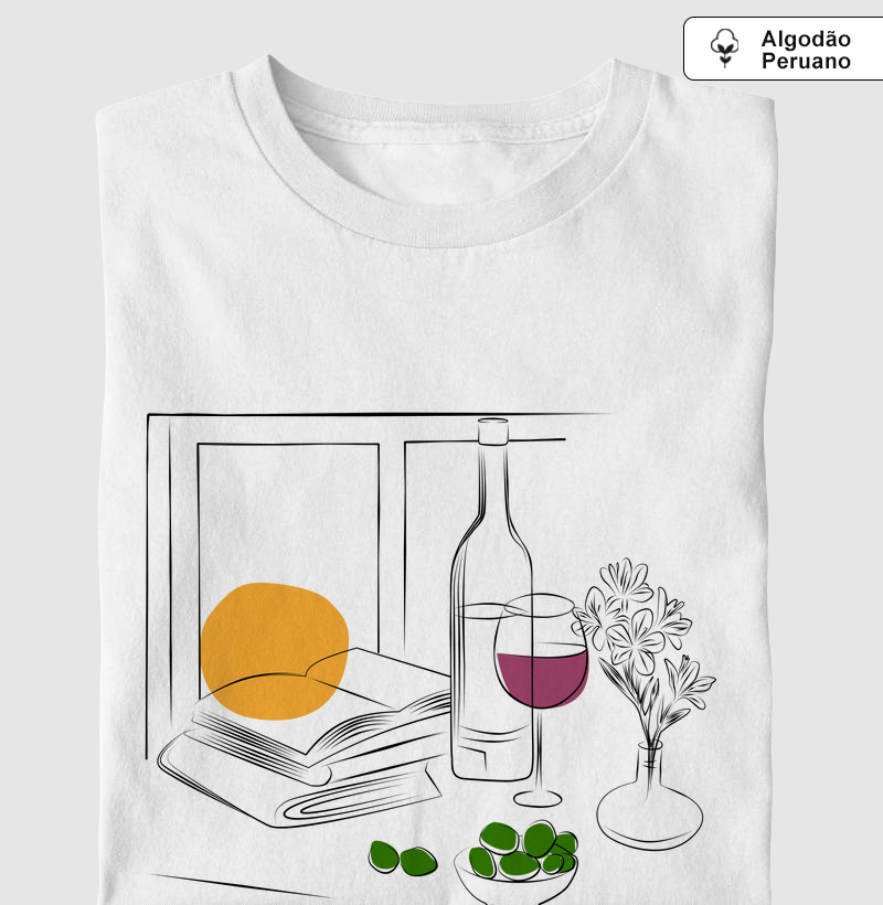 livro, vinho e belisco