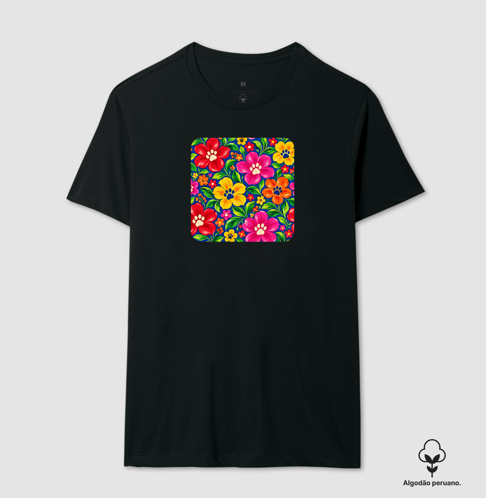 Jardim Floral Com Patinhas - Camiseta Algodão Peruano