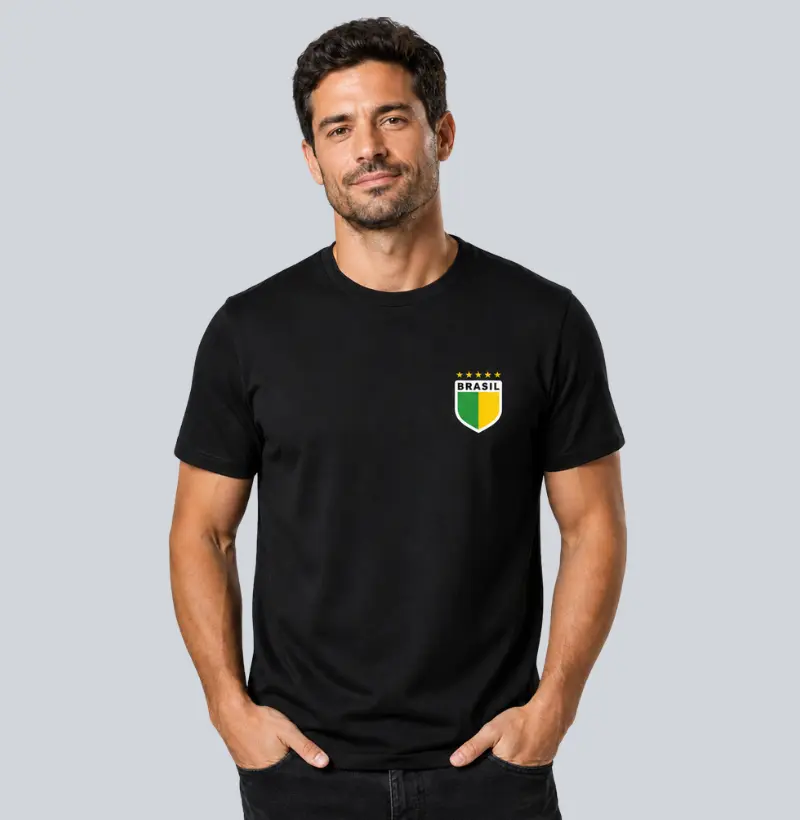 Camiseta Brasil Minimalista 5 Estrelas – Estampa de Bolso Premium