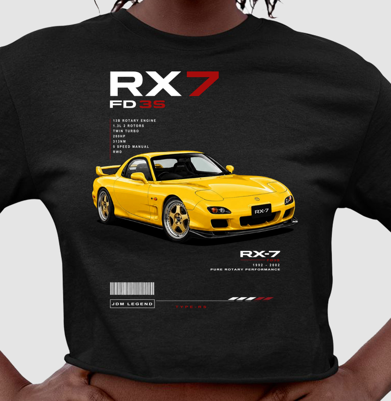 Camiseta cropped feminina RX7