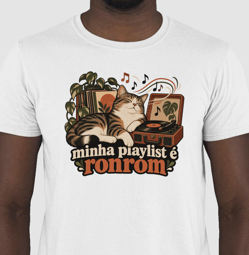 Camiseta Gato Música "minha playlist é ronrom" | Pelo & Pano