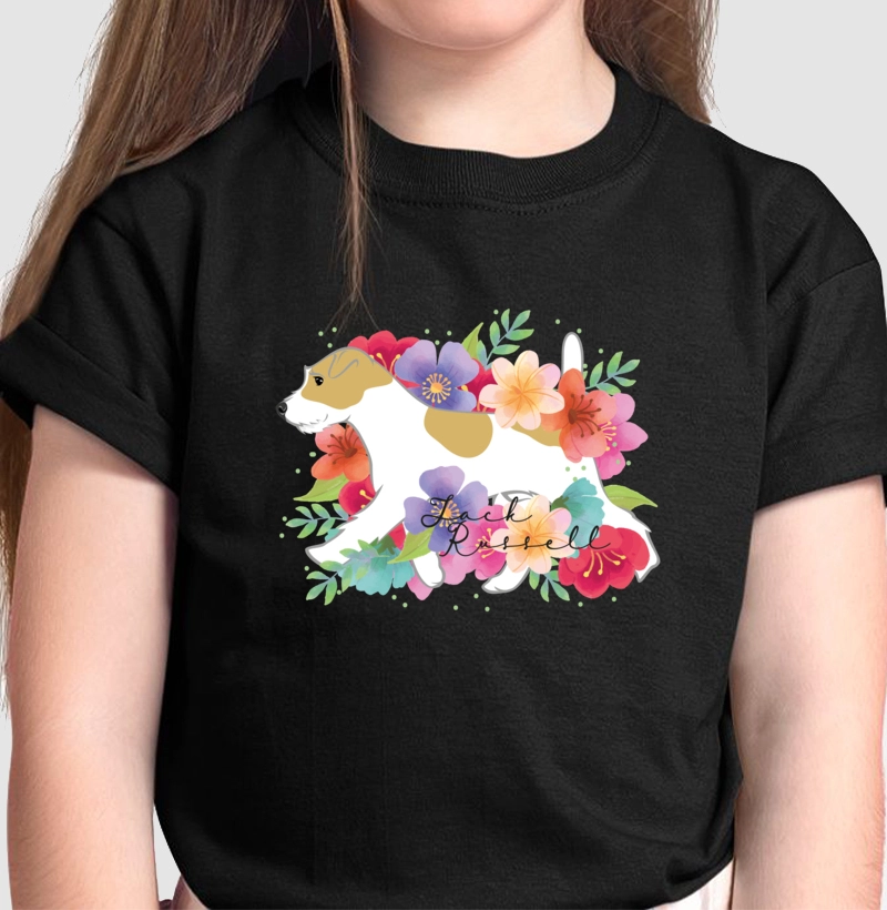 Camiseta Infantil Jack Russell Floral