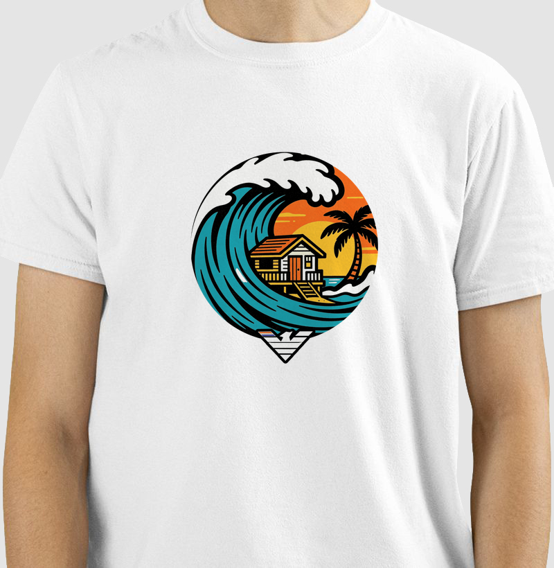 Paraíso no mar - estampa exclusiva.  Sente a brisa, ouça o som das ondas e leve a vibe do paraíso pra onde você for! Mais que uma camiseta - é levar o paraíso com você todo dia. - Camiseta