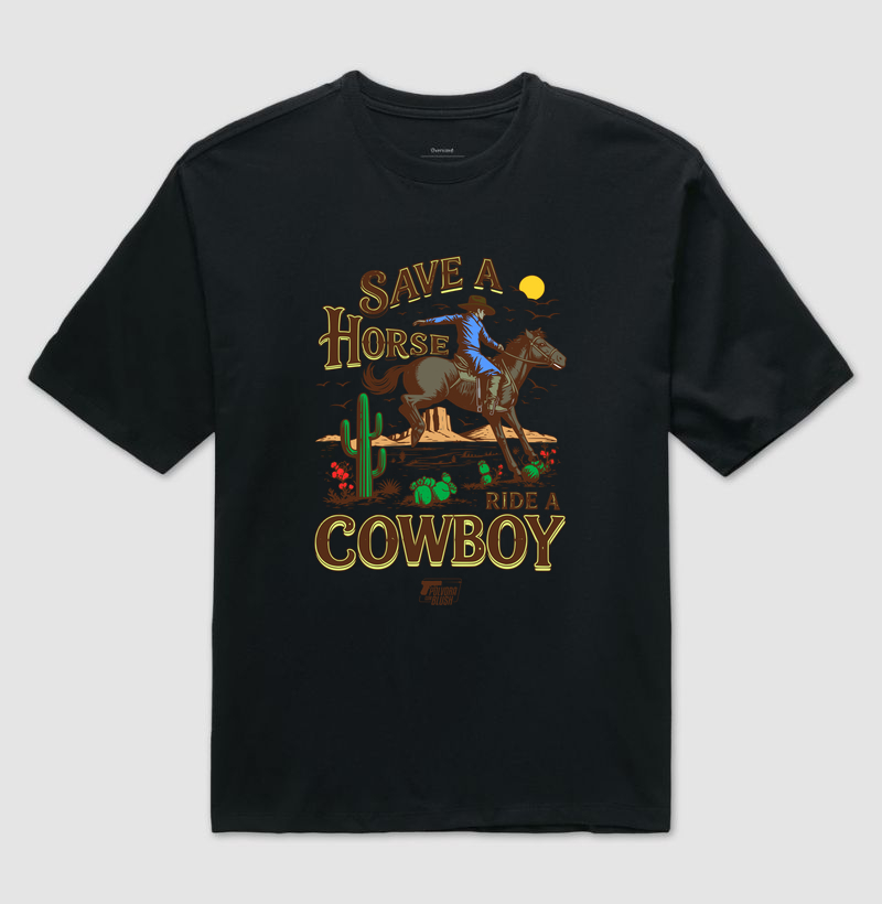 Save a Horse Ride a Cowboy Pólvora com Blush - Camiseta Oversized