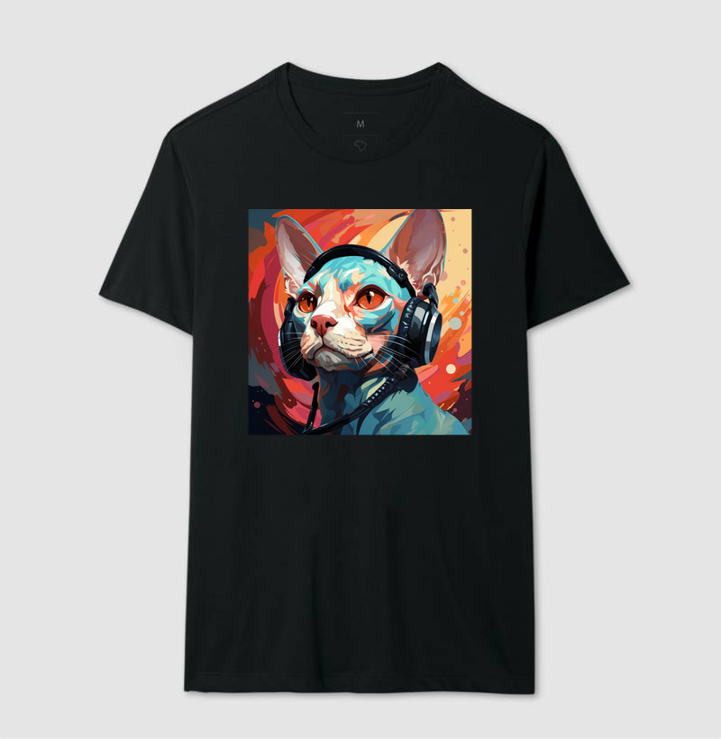 Camiseta Gato Sphynx Curtindo uma Música