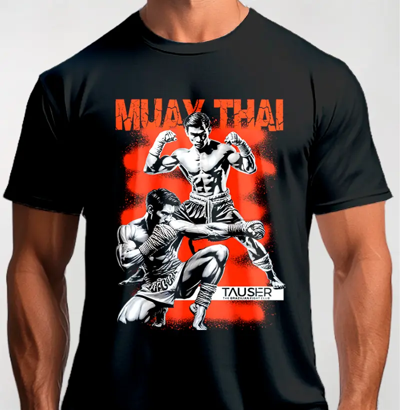 Camiseta malha 100% algodão, estampa Muay Thai Position