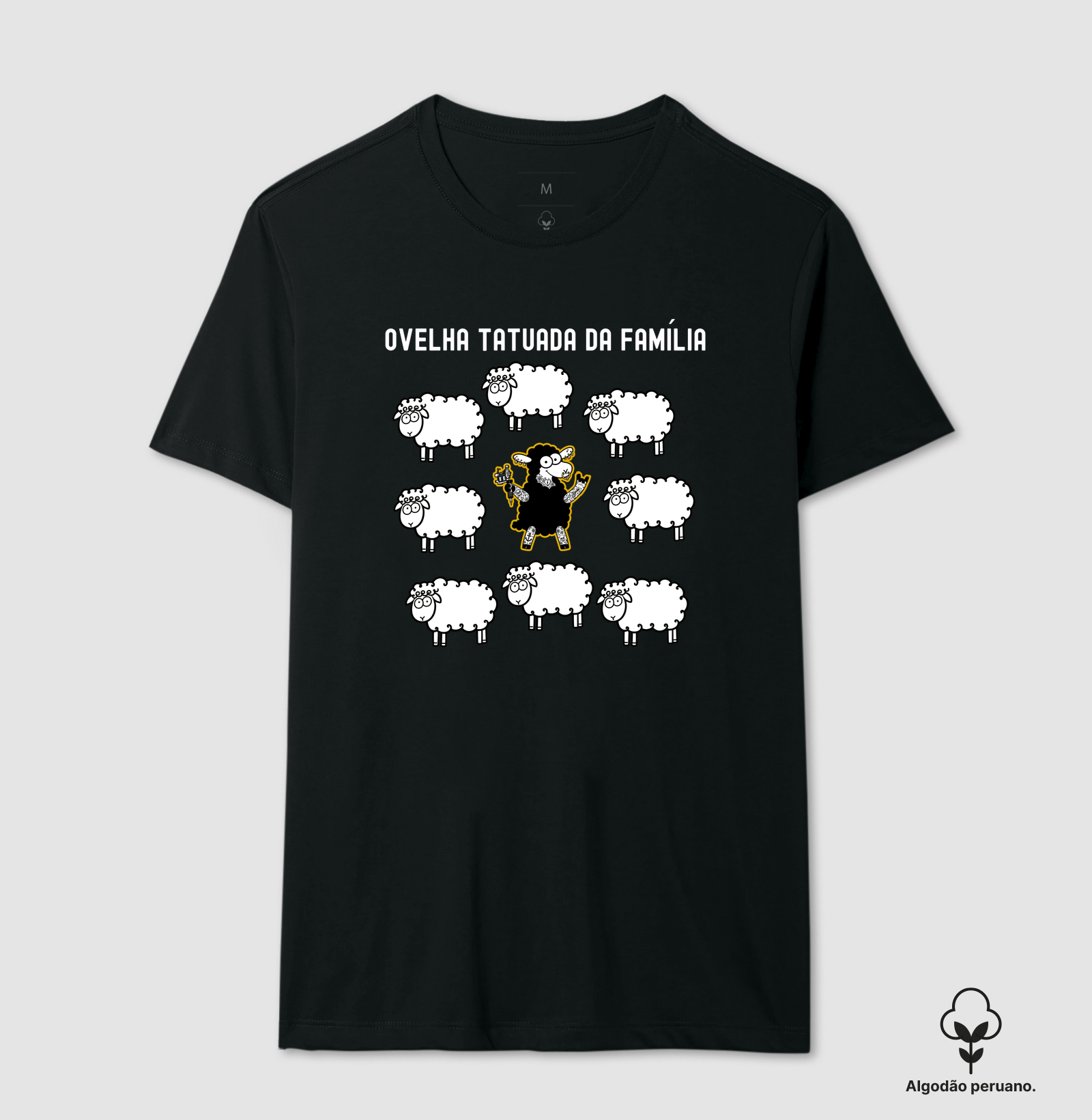 Ovelha tatuada da família - Camiseta Algodão Peruano