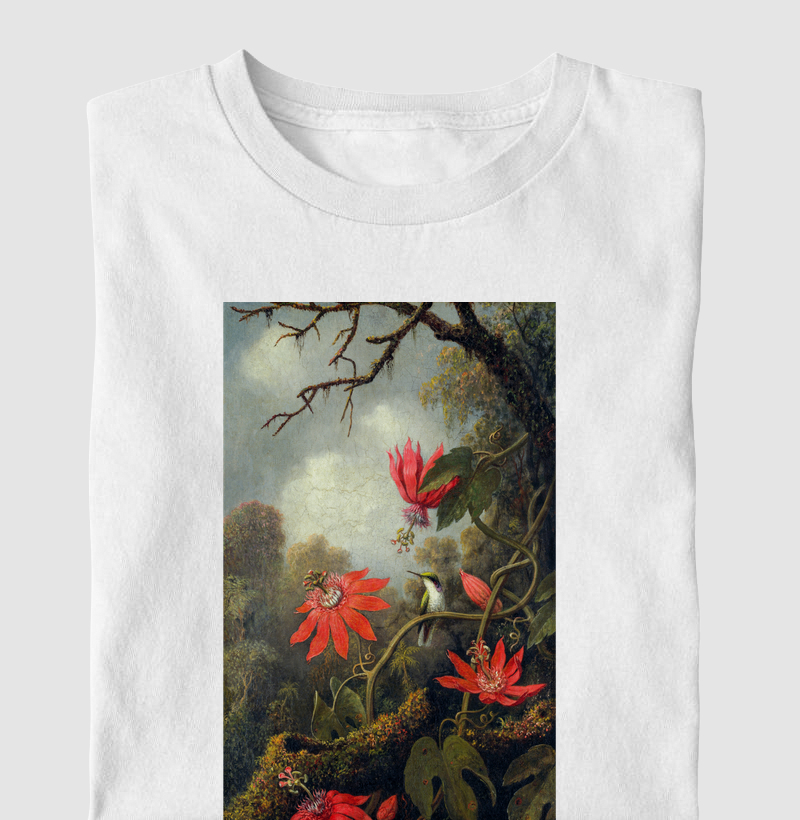 Hummingbird and Passionflowers