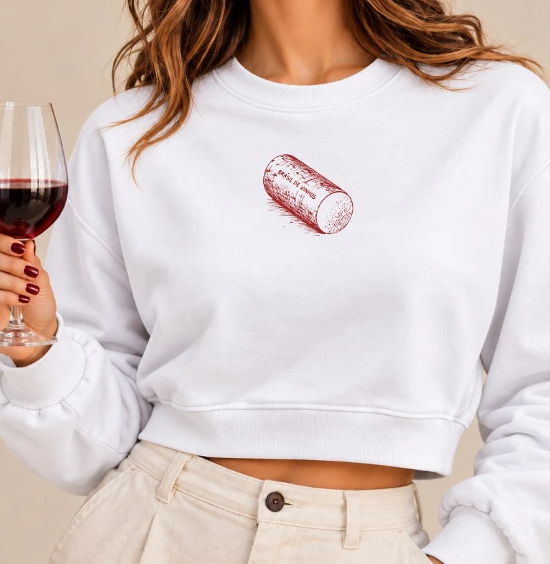 Moletom Cropped Brasil de Vinhos - Rolha - Cropped Moletom