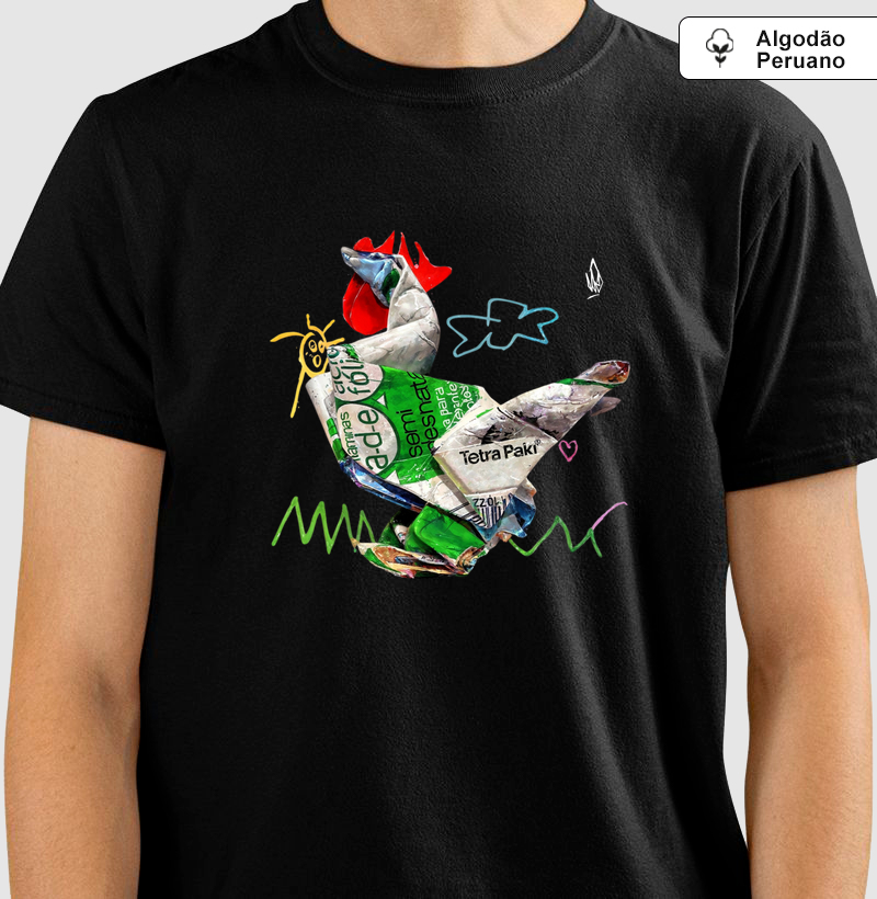 Algodão Peruano (Masculina e Feminina) Nome: Camiseta Premium AROUA — TetraBrick Galo | Street Art | Masculina e Feminina | Dadospuntocero | Algodão Peruano Tanguis