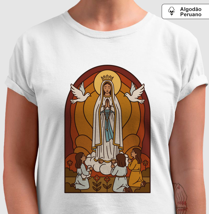 Nossa Senhora de Fátima e os Pastorinhos - Algodão Peruano